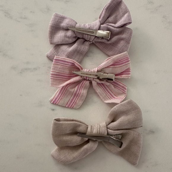 LITTLE POPPY CO COMPANY lot 3 bows light purple stripes and off white clip - Picture 4 of 4
